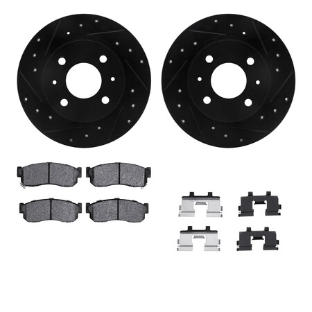 Front - Dynamic Friction Company Brake Rotors - Drill/Slot - Black with Ceramic Brake Pads and Hardware Kit 8312-67042